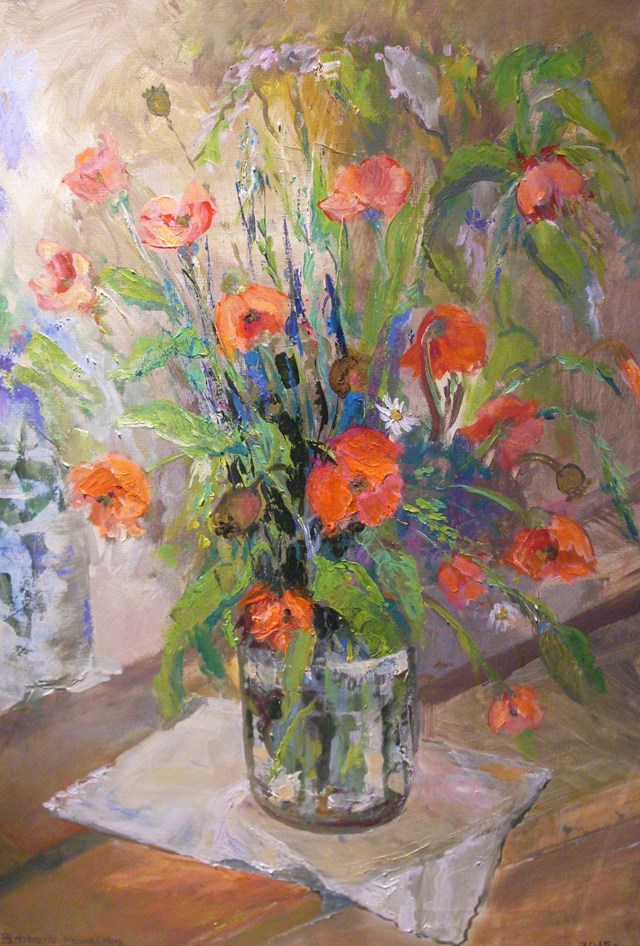 Living room painting by Barbara Kowalska titled field flowers