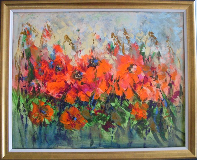 Living room painting by Barbara Kowalska titled Poppies