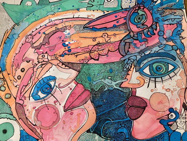 Living room painting by Agnieszka Kozyra titled Under the eye of the Dragon