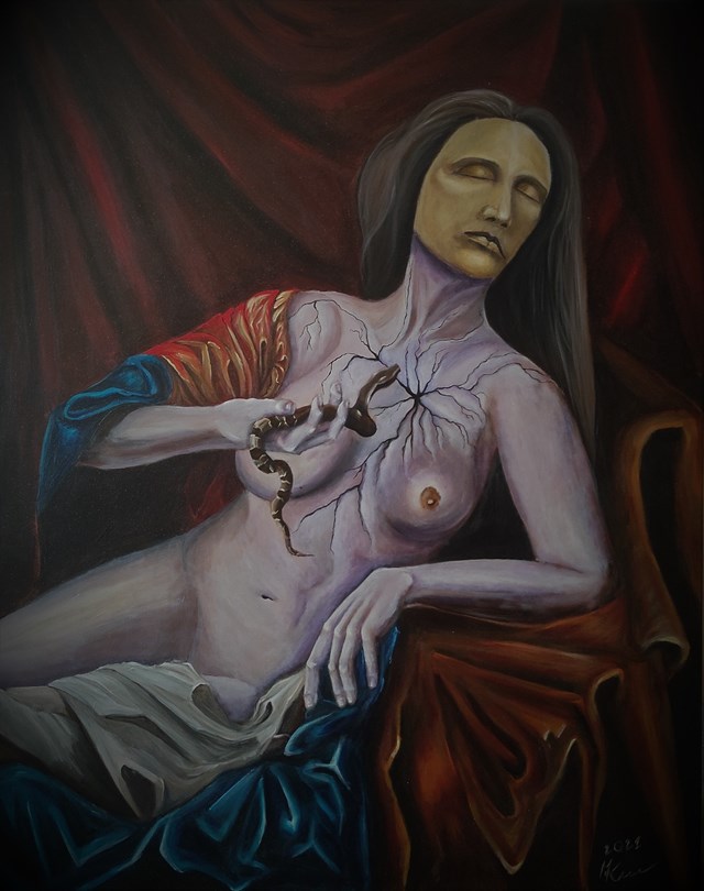 Living room painting by Mikołaj Korus titled death of virtue