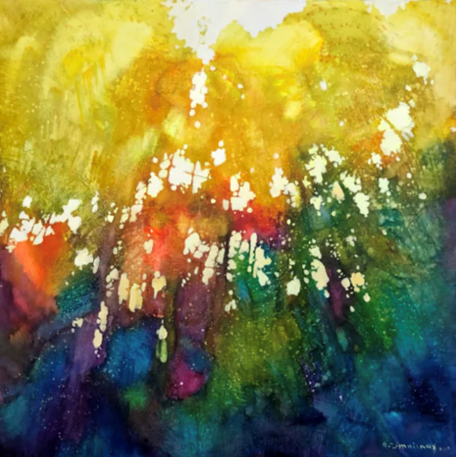 Living room painting by Alicia Zimnickas titled Dream in the forest