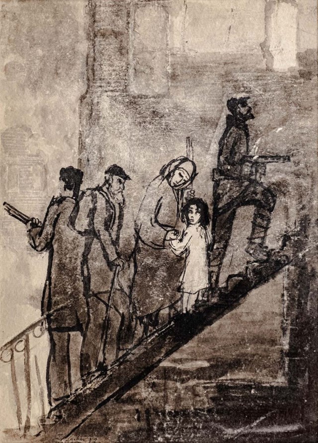 Obraz do salonu artysty Zdzisław Lachur pod tytułem Na schodach z cyklu "Getto"