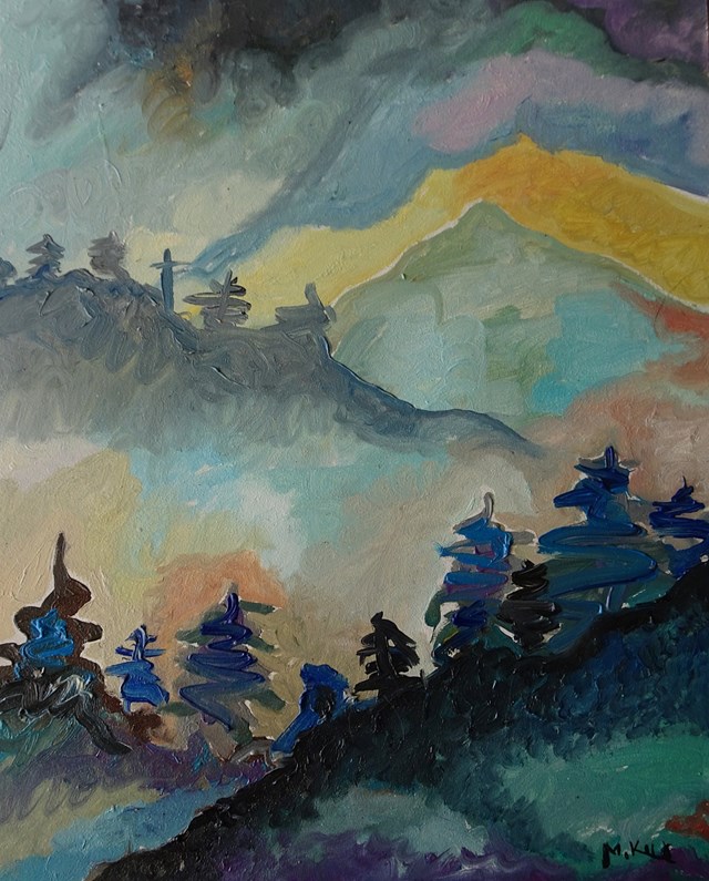 Living room painting by Marlena Kuć titled góry we mgle
