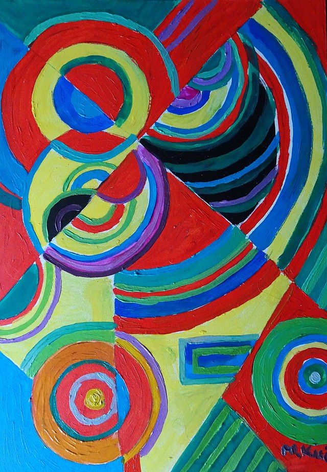 Living room painting by Marlena Kuć titled abstrakcja geometryczna