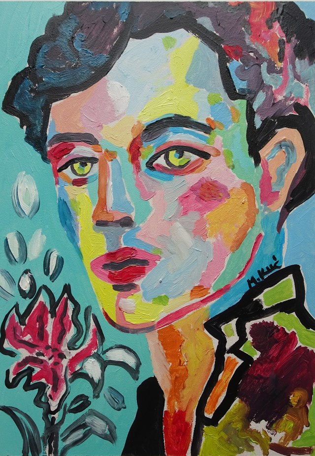 Obraz do salonu artysty Marlena Kuć pod tytułem mężczyzna z kwiatem