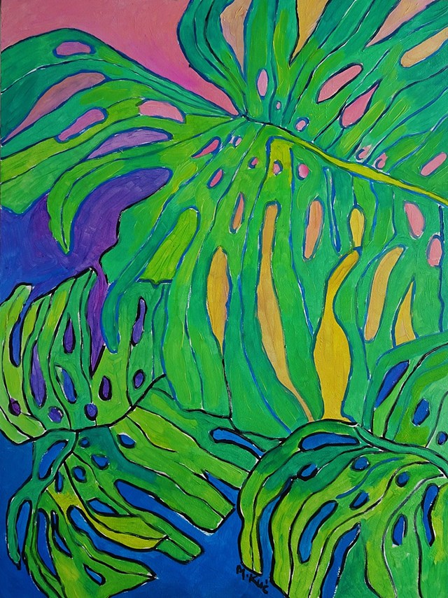 Living room painting by Marlena Kuć titled monstera