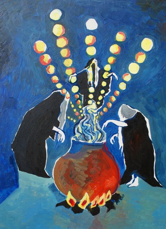 Obraz do salonu artysty Marlena Kuć pod tytułem trzy  wiedźmy 