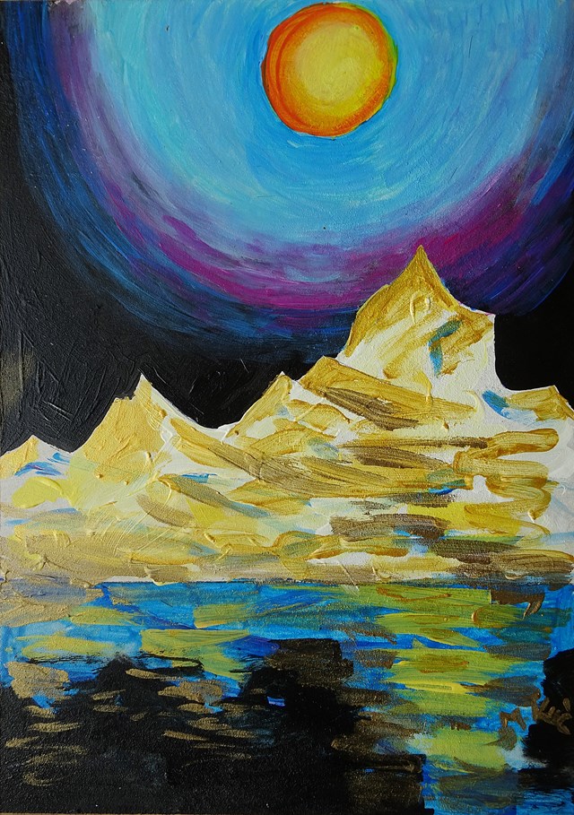 Living room painting by Marlena Kuć titled góra lodowa