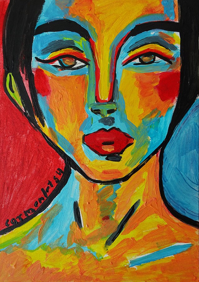 Living room painting by Marlena Kuć titled portret kobiety