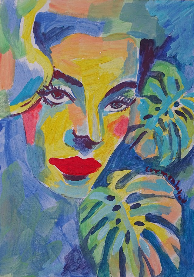 Living room painting by Marlena Kuć titled lauren bacall