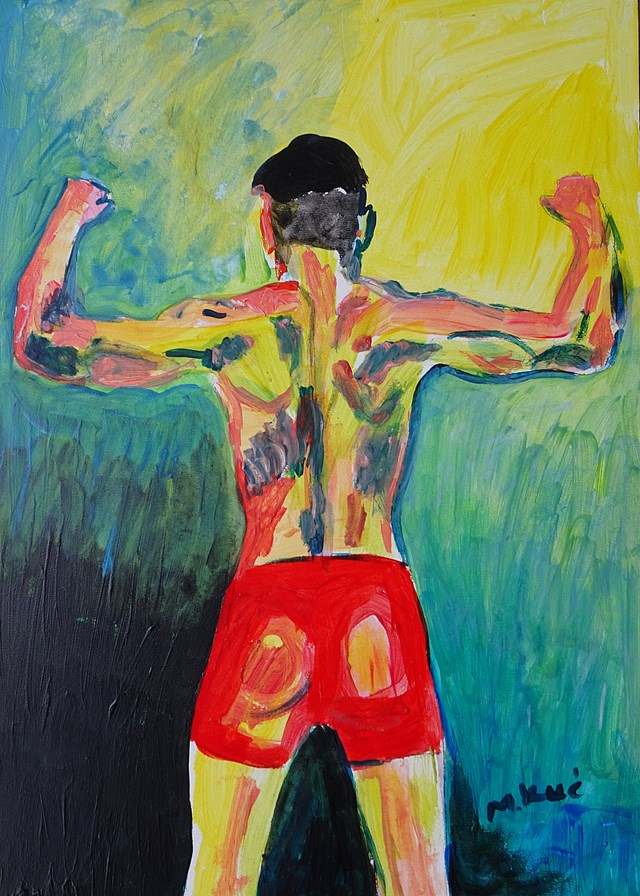 Living room painting by Marlena Kuć titled sportowiec
