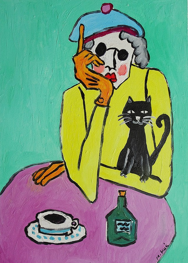 Obraz do salonu artysty Marlena Kuć pod tytułem babcia z kotkiem