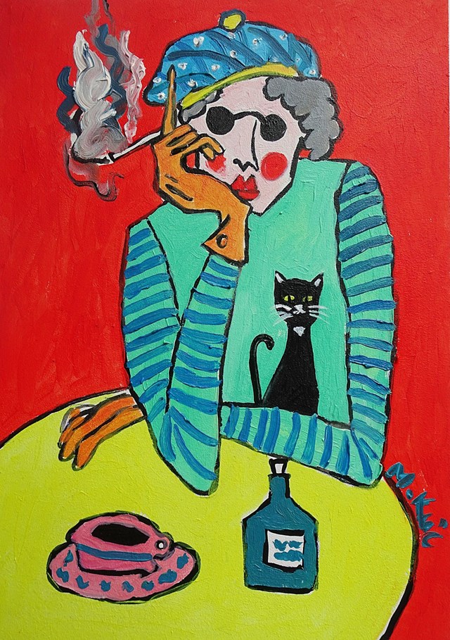 Obraz do salonu artysty Marlena Kuć pod tytułem dama z kotem
