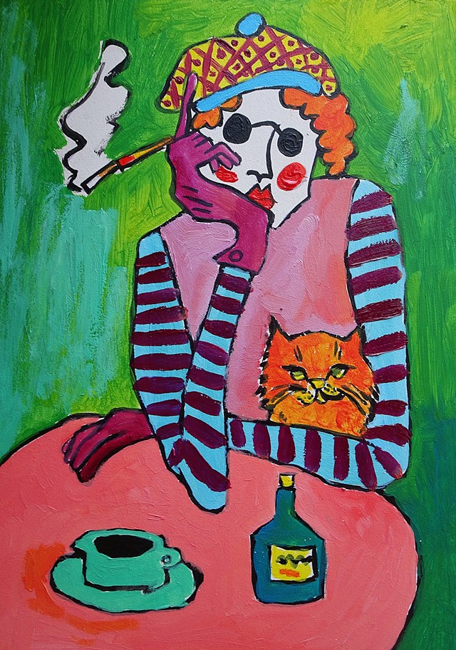 Obraz do salonu artysty Marlena Kuć pod tytułem dama z rudym kotkiem