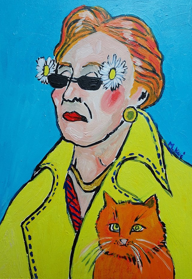 Obraz do salonu artysty Marlena Kuć pod tytułem dama z rudym kotkiem