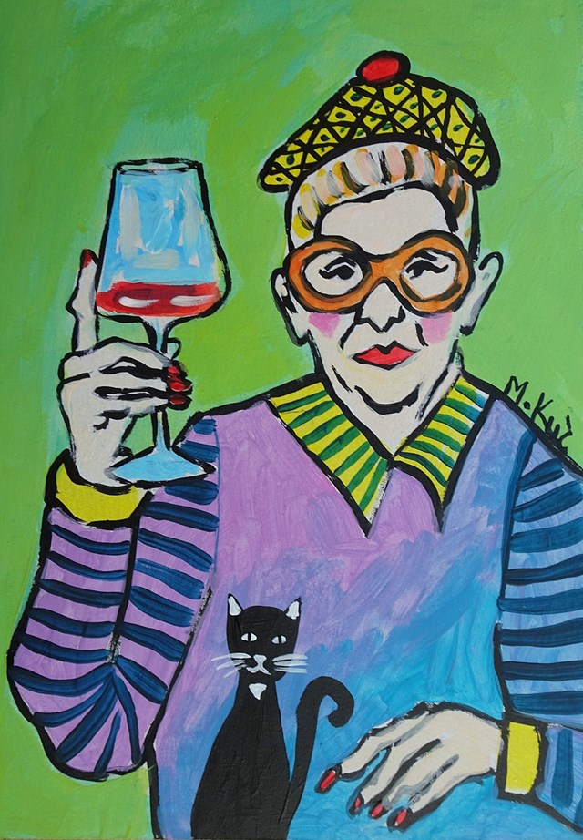 Obraz do salonu artysty Marlena Kuć pod tytułem babcia z lampką wina