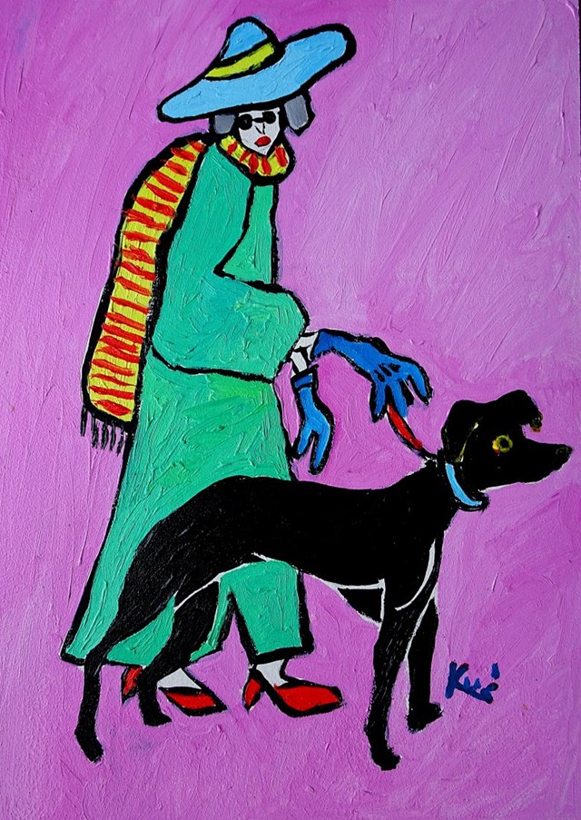 Obraz do salonu artysty Marlena Kuć pod tytułem dama z czarnym pieskiem