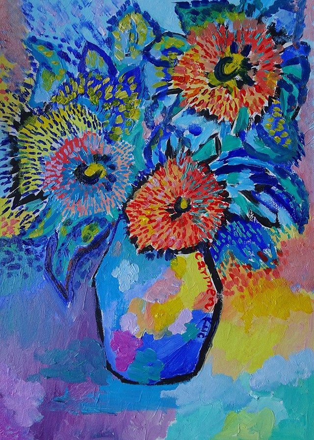 Obraz do salonu artysty Marlena Kuć pod tytułem kolorowe kwiaty