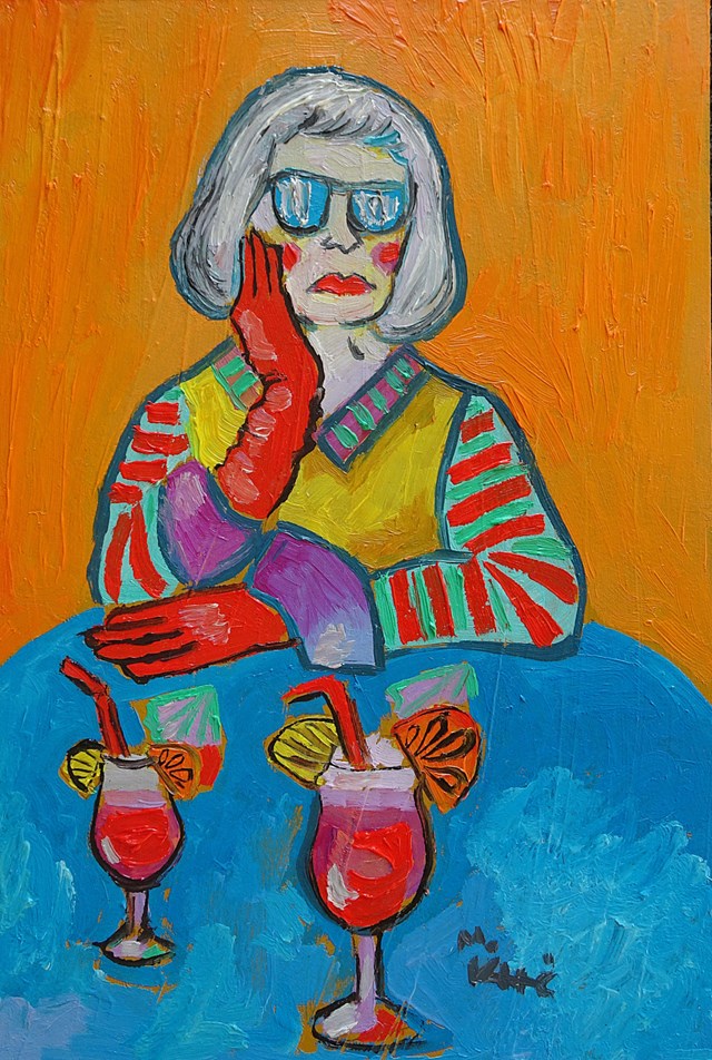 Living room painting by Marlena Kuć titled babcia z drinkiem