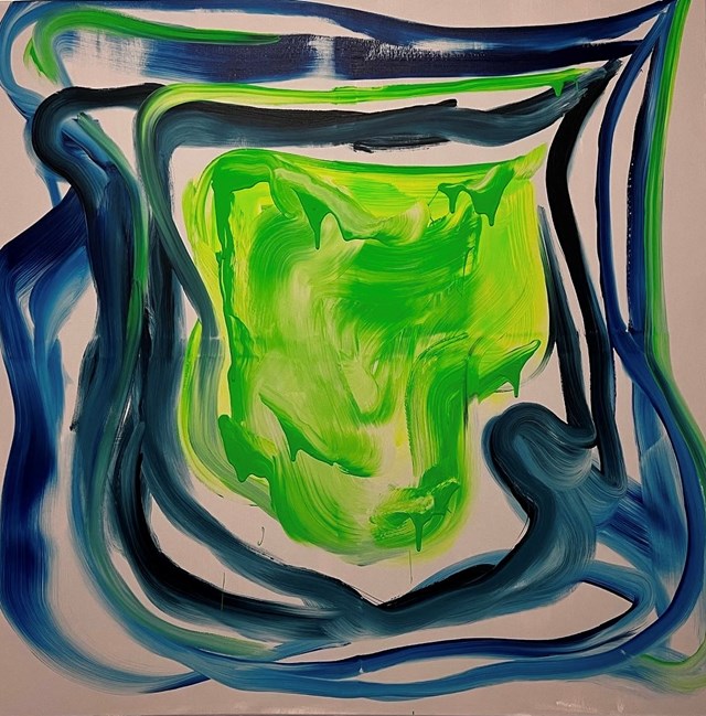 Living room painting by Paulina Robotycka titled BLUE AND GREEN