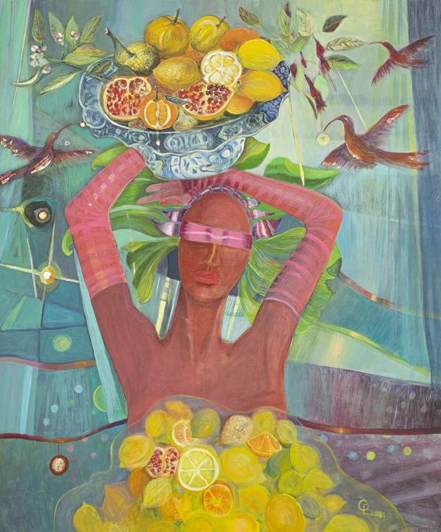 Living room painting by Elżbieta Grzybek titled Fruit song