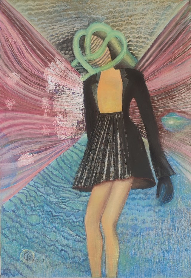 Living room painting by Elżbieta Grzybek titled Anioł z obrazu Botticellego 