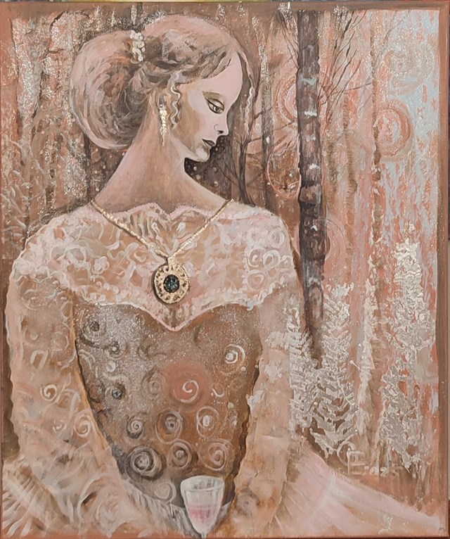Living room painting by Elżbieta Grzybek titled Szczególną chwila