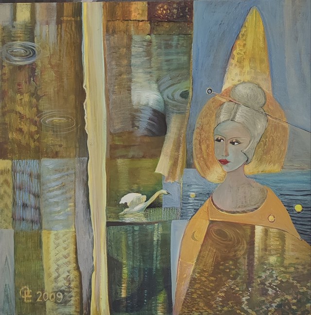 Living room painting by Elżbieta Grzybek titled Błękitna rapsodia 