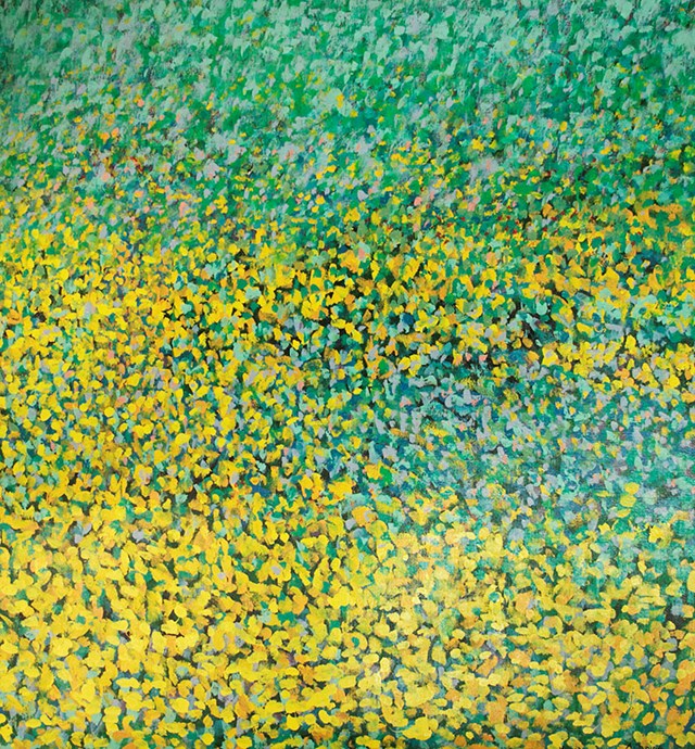 Living room painting by Adam Bojara titled 53 marigolds