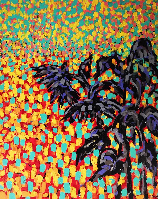 Living room painting by Adam Bojara titled 64, sunflowers