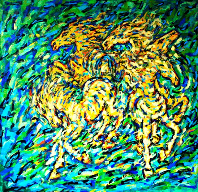 Living room painting by Adam Bojara titled K37 Horses