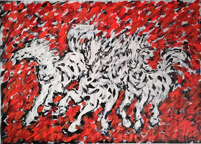 Living room painting by Adam Bojara titled K72 Horses