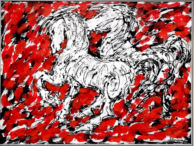 Living room painting by Adam Bojara titled K74 Horses