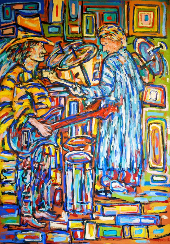 Living room painting by Adam Bojara titled P20 Musicians