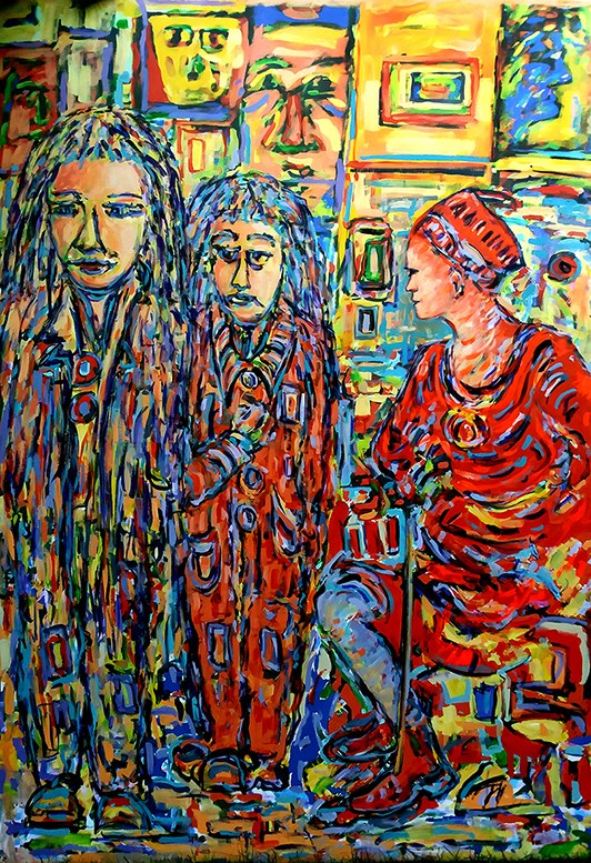 Living room painting by Adam Bojara titled P22 Masks