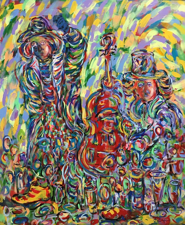 Living room painting by Adam Bojara titled Concert in the garden 
