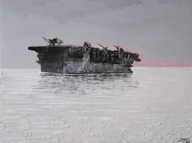 Living room painting by Michał Mroczka titled aircraft carrier