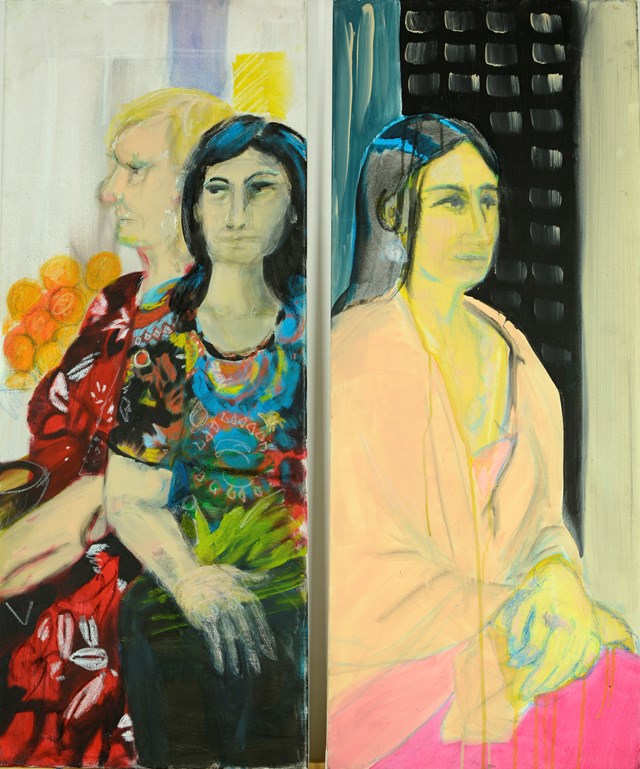 Living room painting by Katarzyna Kaźmierska titled Women 1 (diptych)