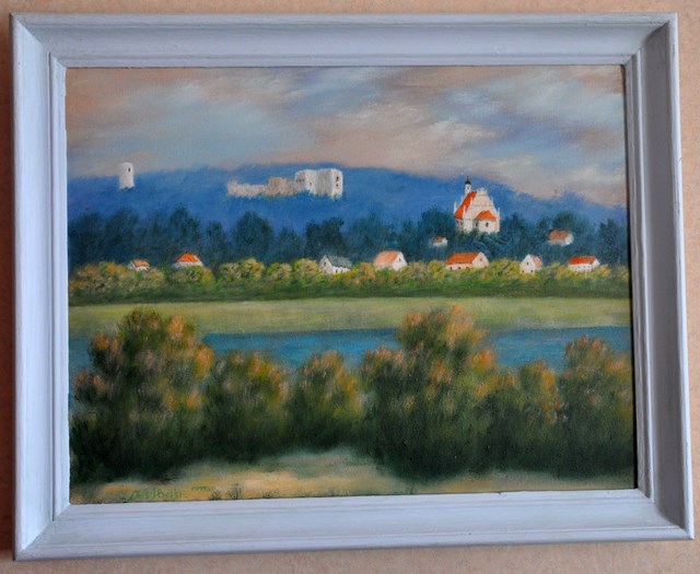 Living room painting by Mariusz Stan Wasilewski titled Kazimierz Dln. z drugiego brzegu Wisły