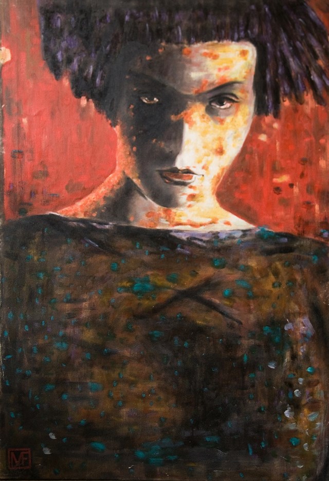 Obraz do salonu artysty Marek Fijałkowski pod tytułem Zadumana w czerwieni
