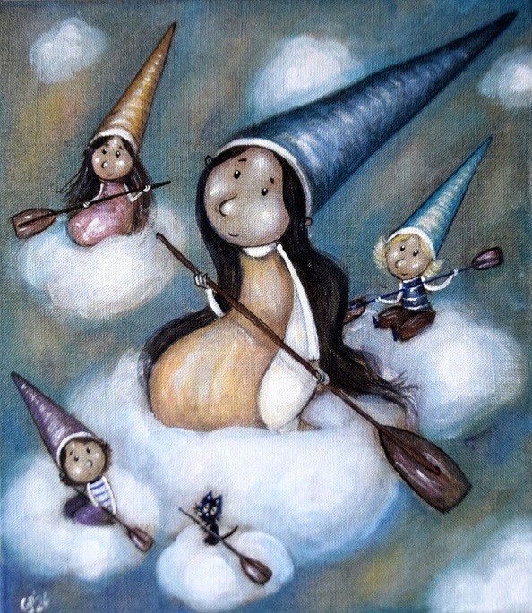 Living room painting by Grzegorz Ptak titled Heavenly sailors