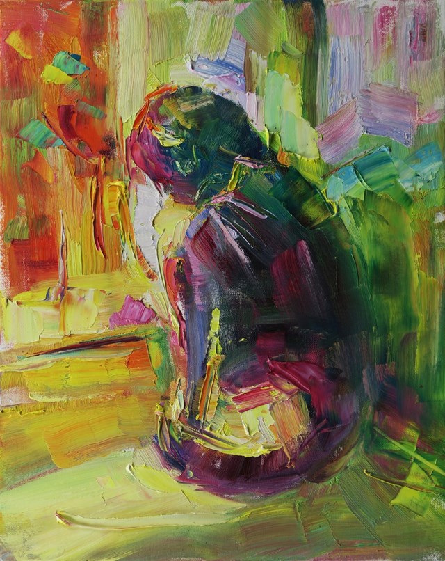Living room painting by Marta Lipowska titled Coloured cat III