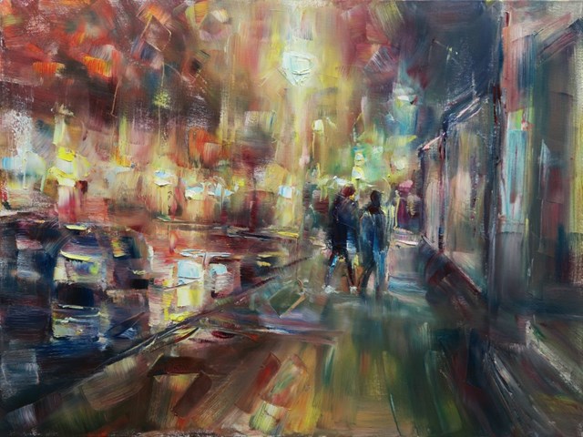 Living room painting by Marta Lipowska titled Walking in the rain II