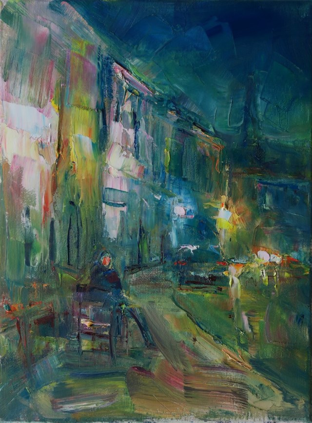 Living room painting by Marta Lipowska titled Night cafe VII
