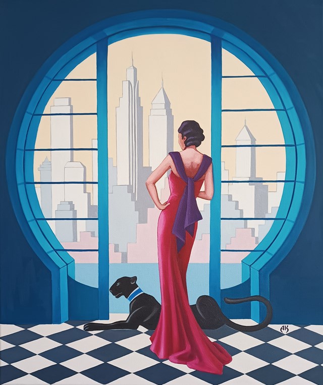 Obraz do salonu artysty Anna Konikowska pod tytułem Okno na Manhattan. Czarna Pantera