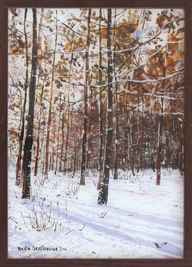 Living room painting by Beata Szustkiewicz titled Winter forest II