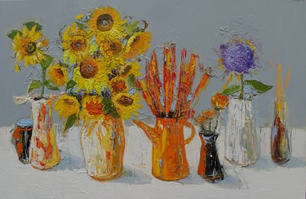 Living room painting by Jolanta Caban titled History of sunflower