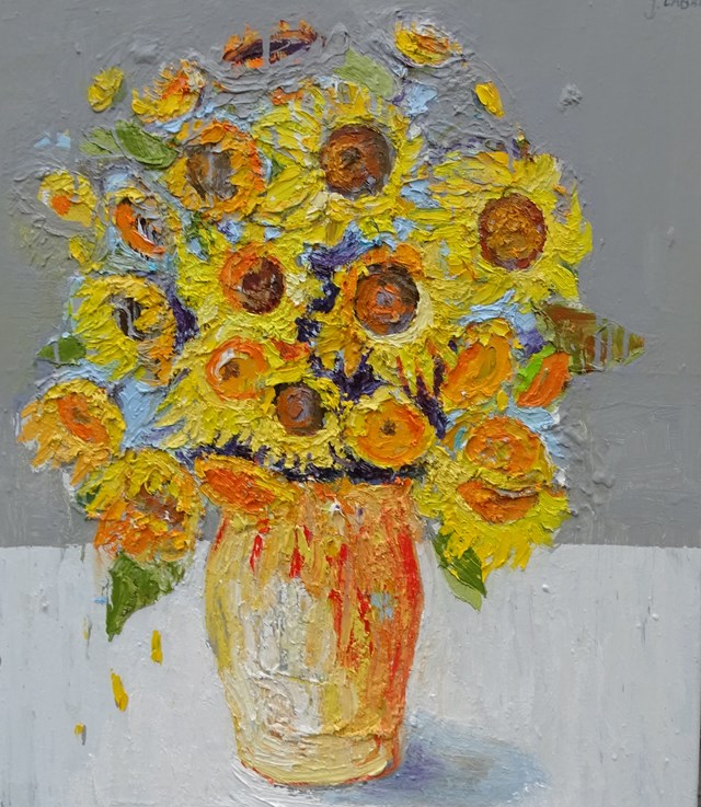 Living room painting by Jolanta Caban titled Sunflowers