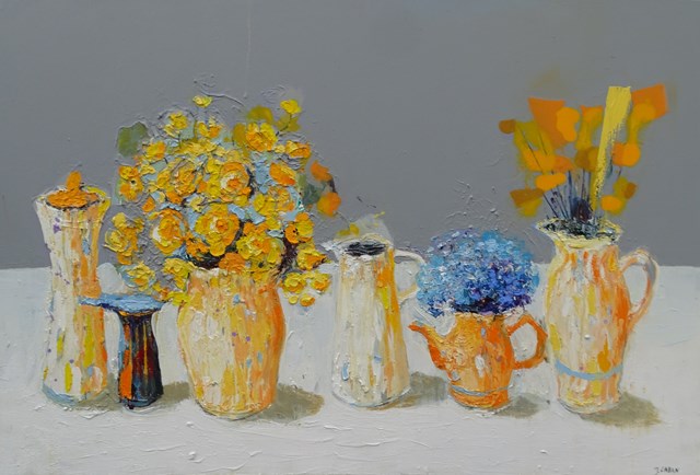 Living room painting by Jolanta Caban titled still live witch  marigolds