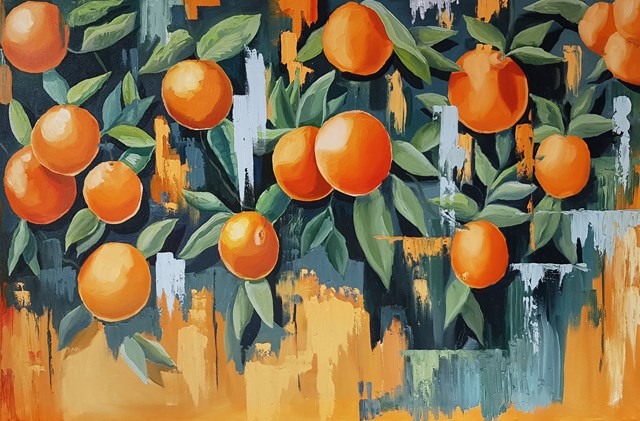 Living room painting by Zofia Wawrzynowicz titled South oranges